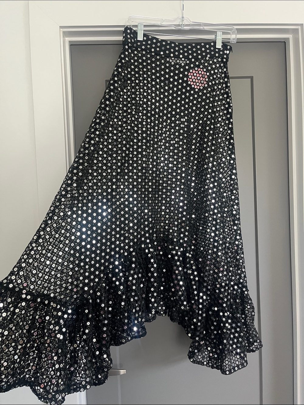 NWT Black Open Knit Mirror Sequin Midi Ruffle Skirt FESTIVAL SEASON 🪩 - Picture 5 of 9